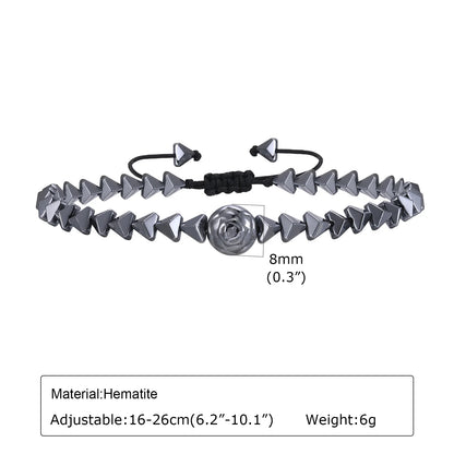 Black triangle beads bracelet by Vnox, unisex stretch hematite wristband with handmade gallstone design for men and women.