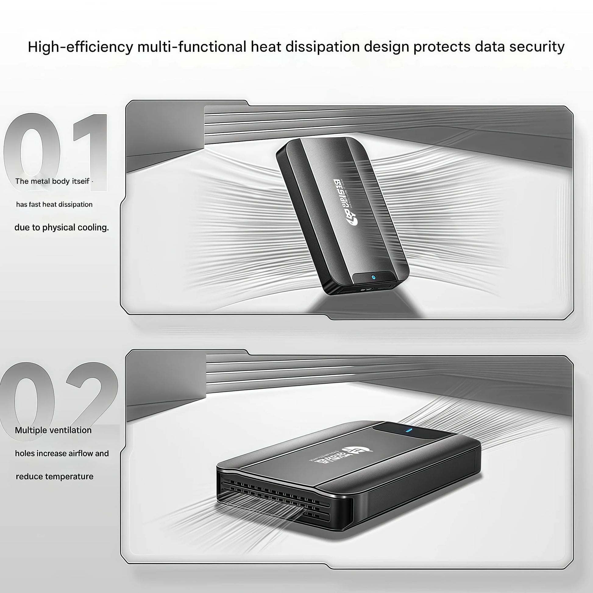 BackupMyFilesNow Data Fox Dual-Use External HDD X25, 2.5-inch metal USB 3.0 drive in black and silver for game storage and backups.