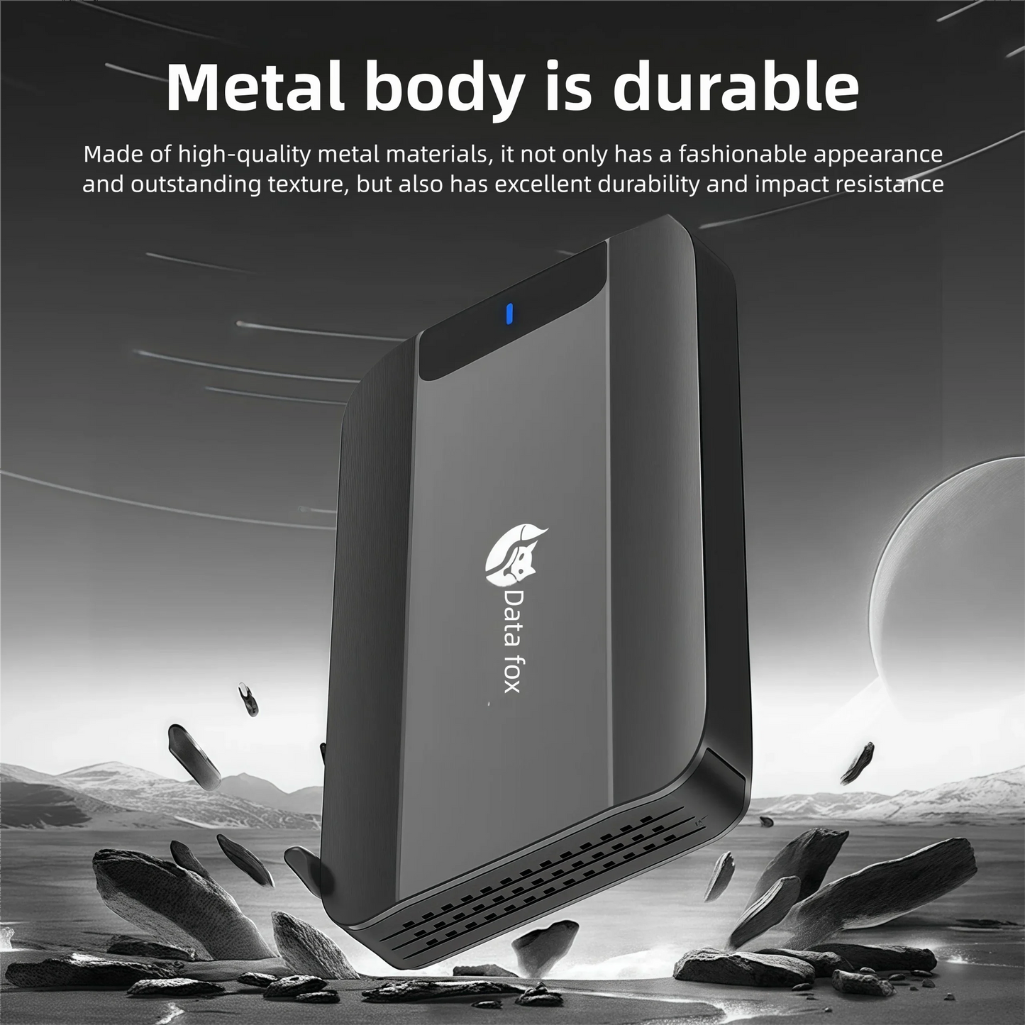 Data Fox Dual-Use External HDD X25 in black and silver, 2.5-inch metal case with USB 3.0 for game storage and PC backup.