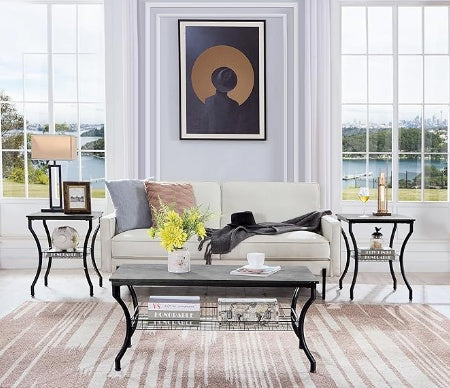 Brown 3-piece living room set with coffee table and side table, stylish furniture by BackupMyFilesNow.com.