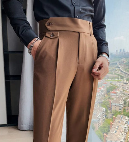 British business casual trousers in brown from BackupMyFilesNow.com, tailored fit with front and back pockets.