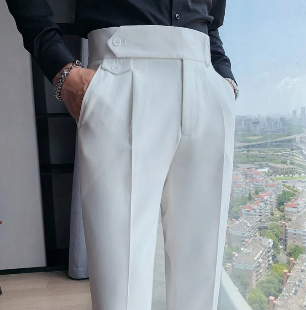 Brown British business casual trousers by BackupMyFilesNow.com, tailored fit with belt loops and front pockets.