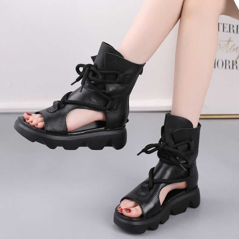 Soft leather platform sandals for women with summer style, featuring open toes and chunky heels by BACKUPMYFILESNOW.COM®.
