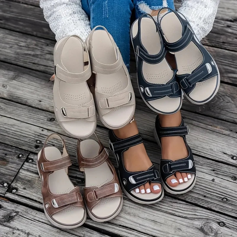 Brown summer wedge sandals for women with a casual platform design, lightweight, non-slip beach shoes, available in plus size.
