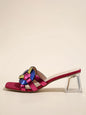 Brown women's summer sandals with square toes, mid-heels, transparent heels, and woven straps, stylish for 2026.