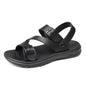 Brown men's summer sandals by BACKUPMYFILESNOW.COM®, outdoor casual slip-ons with breathable PU leather, non-slip sole, suitable for beach and garden.