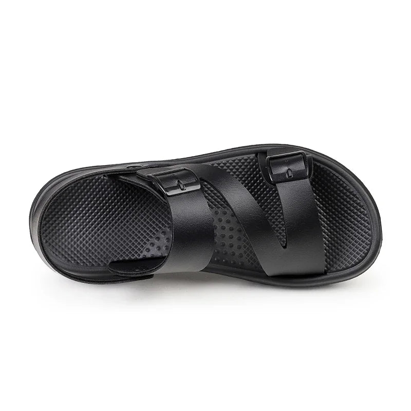 Brown men's summer sandals by BACKUPMYFILESNOW.COM®, outdoor casual sport slippers with non-slip, breathable PU leather Roman shoes.