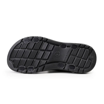 Men's brown summer sandals by BACKUPMYFILESNOW.COM® with PU leather, non-slip soles, breathable design, suitable for outdoor, beach, and garden.