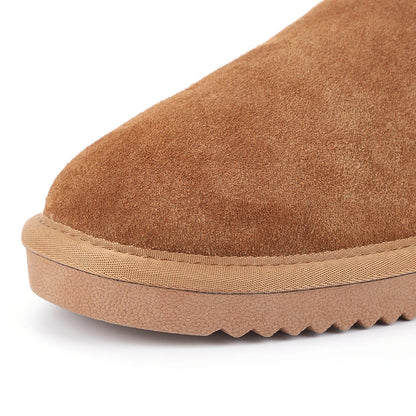 Brown women's snow boots with faux fur lining, water-resistant slip-on design, and thermal plush for winter hiking and warmth.