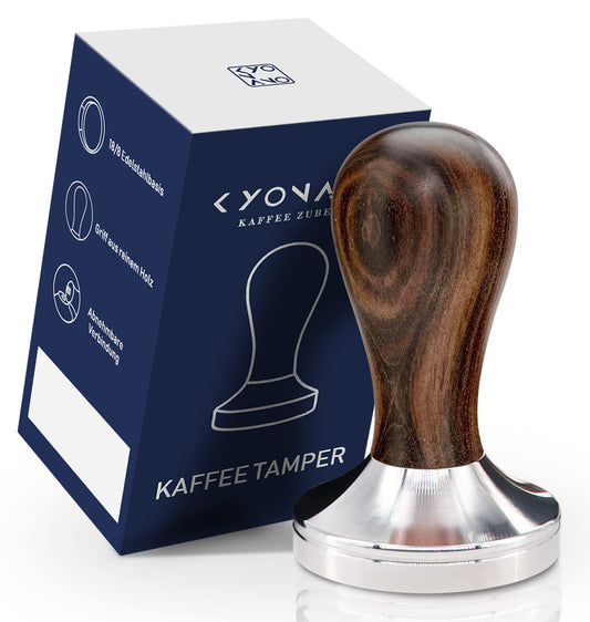 Backuppmyfilesnow.com® KYONANO 58mm espresso coffee distributor and tamper with stainless steel base and black wooden handle.