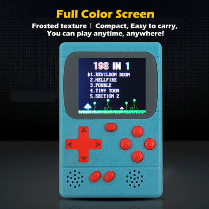 GAMINJA GC36 mini retro handheld game console with built-in 198 games, 2.4-inch color TFT screen, 8-bit design for children.