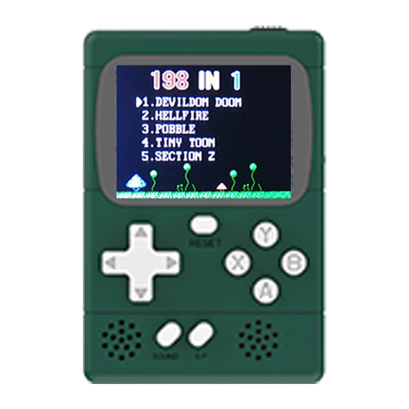 GAMINJA GC36 mini retro handheld video game console with built-in 198 games, 2.4-inch TFT color screen, perfect for children.