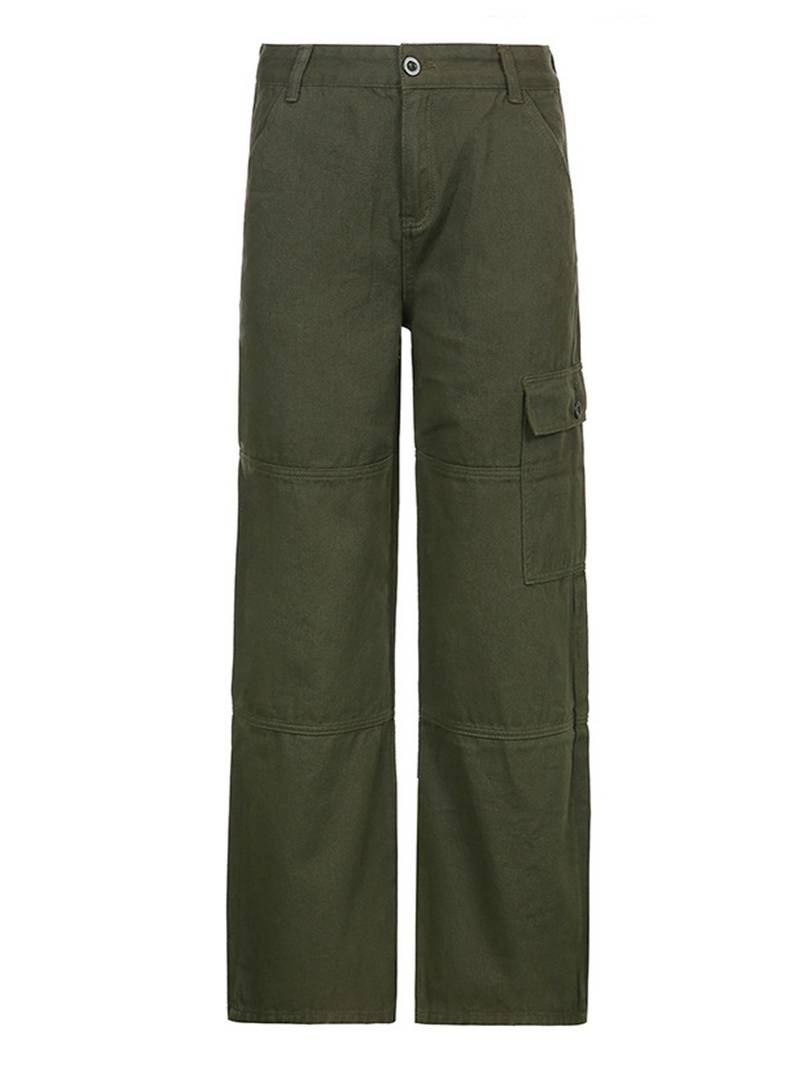 Vintage wide leg denim cargo pants for women, stylish denim trousers with multiple pockets and relaxed fit.