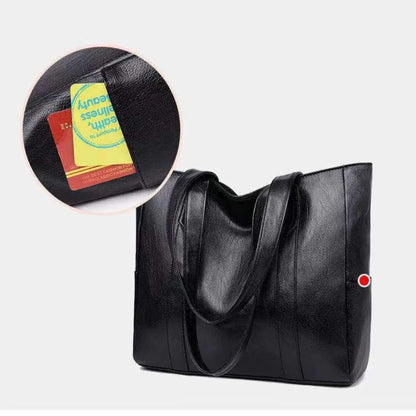 Brown leather tote bag for women, large shoulder handbag with spacious interior and stylish design, ideal for everyday use.