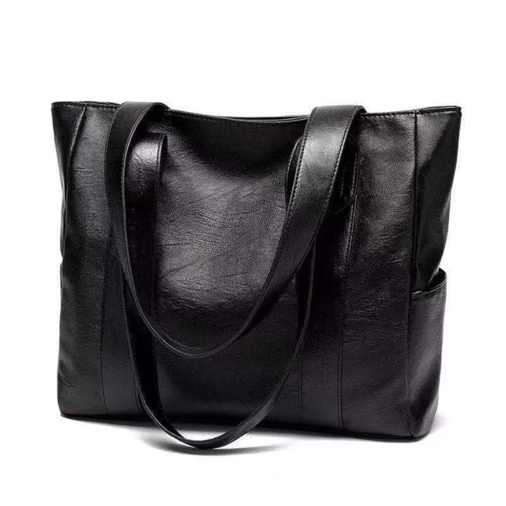 Brown leather tote bag for women, large shoulder handbag with spacious interior and sturdy handles, stylish and functional.