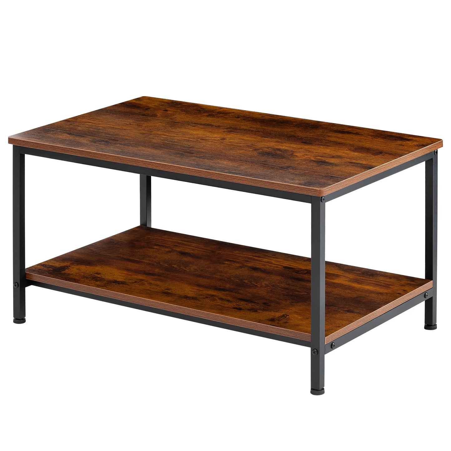 Brown JHK 31-inch wood coffee table with 2-tier storage, anti-slip feet, modern design, suitable for living rooms.