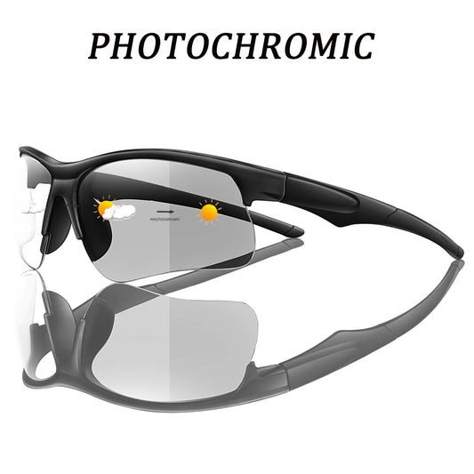 Photochromic sunglasses for men and women, outdoor sports eyewear, windproof cycling and running goggles, stylish and functional.