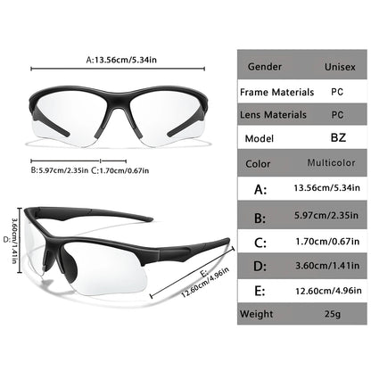 Photochromic sunglasses for men and women, outdoor biking and running eyewear, windproof sports goggles, stylish and functional.