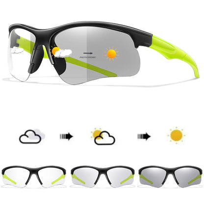Photochromic sunglasses for men and women, outdoor cycling and sports eyewear, windproof and UV protective, stylish and functional.