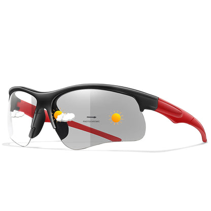 Photochromic sunglasses for men and women, outdoor sports eyewear, windproof cycling goggles with stylish design.