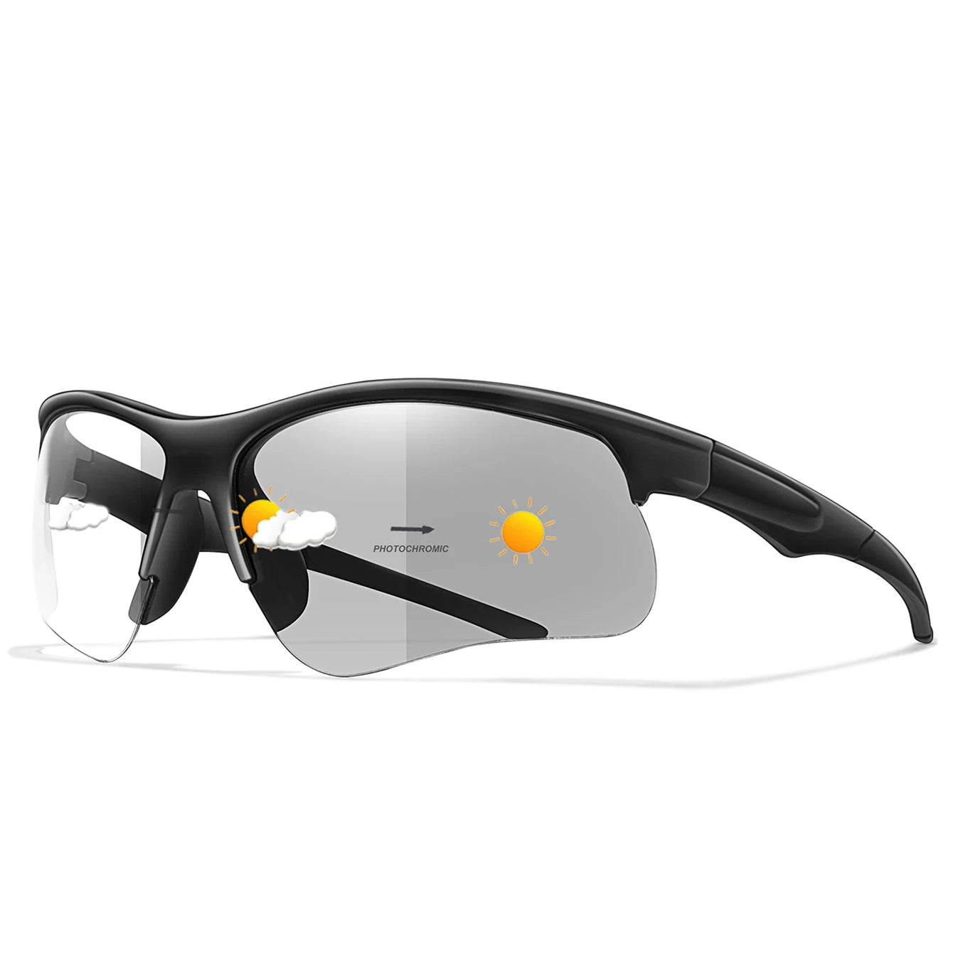 Photochromic sunglasses for men and women, outdoor sports eyewear, windproof cycling goggles, stylish and UV protective.