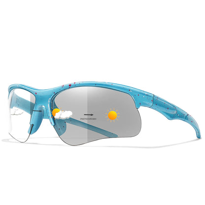 Photochromic sunglasses for men and women, outdoor MTB cycling, windproof sports eyewear with stylish design and UV protection.