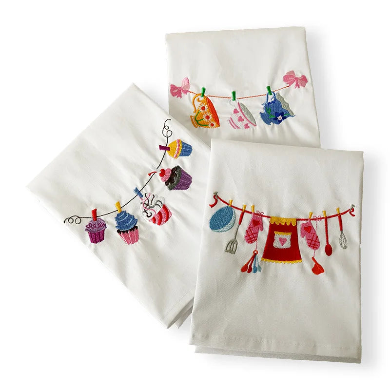 Set of 100 embroidered cloth table napkins, 45x70cm, absorbent kitchen tea towels, ideal for photography props and table settings.