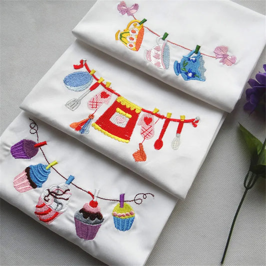 Set of 100 embroidered cloth table napkins, absorbent kitchen tea towels, 45x70cm, ideal for photography props and dining.