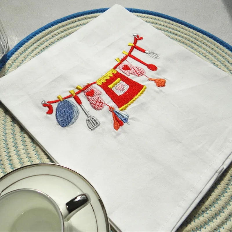 Set of 100 embroidered cloth table napkins, absorbent kitchen tea towels, 45x70cm, ideal for photography and home use.