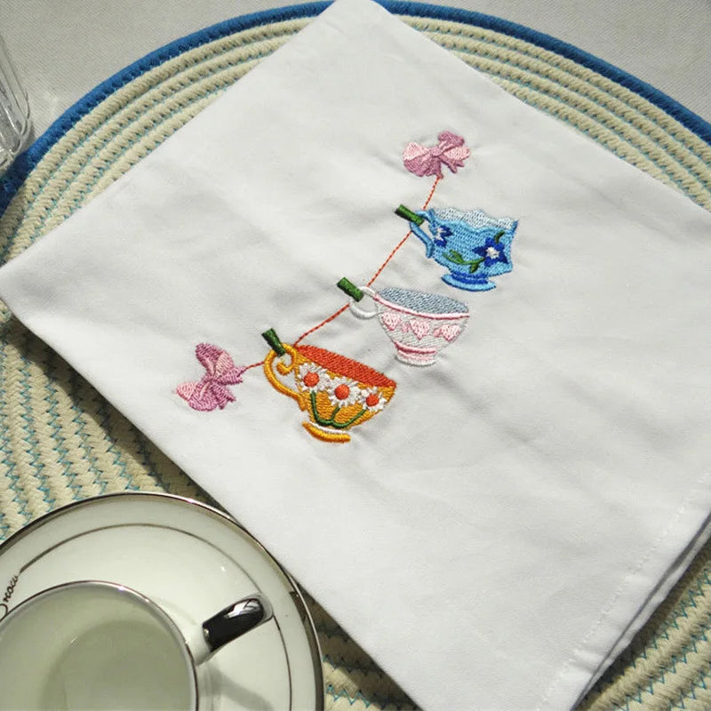 Set of 100 embroidered cloth table napkins, absorbent kitchen tea towels, 45x70cm, ideal for photography props and home use.