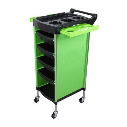 Black stainless steel hairdressing trolley with six layers for salon perm and dyeing tools, large-capacity storage for barbershop use.