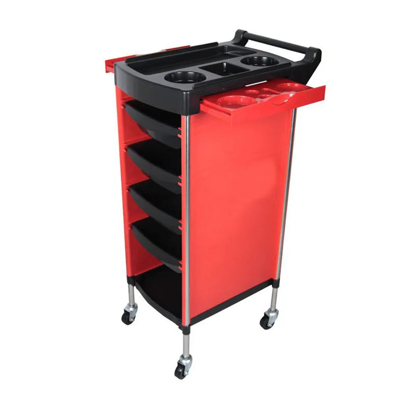 Stainless steel hairdressing trolley with six layers, large capacity, for salon perm, dyeing tools, and barber shop organization.