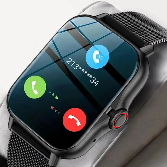 Silver steel 2024 Android smart watch with 1.44-inch color screen, Bluetooth call, blood oxygen and pressure monitoring for women and men.