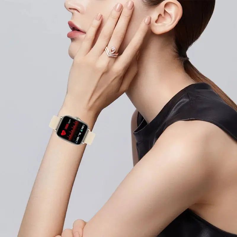 Silver steel 2024 smart watch with 1.44-inch color screen, Bluetooth call, blood oxygen and pressure monitoring for men and women.