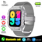 Silver steel 2024 Android smartwatch with 1.44-inch color screen, Bluetooth call, blood oxygen, and pressure monitoring for women and men.