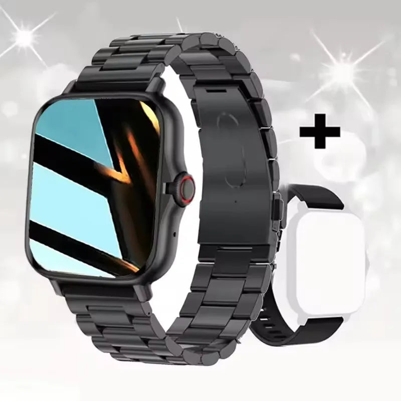 Silver steel 2024 Smart Watch with 1.44-inch color screen, Bluetooth call, blood oxygen and pressure monitoring for men and women.