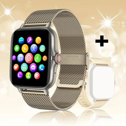 Silver steel 2024 Android smart watch with 1.44-inch color screen, Bluetooth calls, blood oxygen and pressure monitoring for men and women.