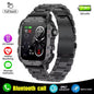 Silver steel 2024 BackupMyFilesNow Android smart watch with 1.44-inch color screen, Bluetooth calls, blood oxygen and pressure monitoring.