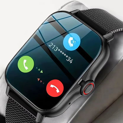 Silver steel 2024 Smart Watch with 1.44-inch color screen, Bluetooth calling, blood oxygen and pressure monitoring for men and women.