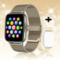 Silver steel 2024 smart watch with 1.44-inch color screen, Bluetooth call, blood oxygen and pressure monitoring for men and women.