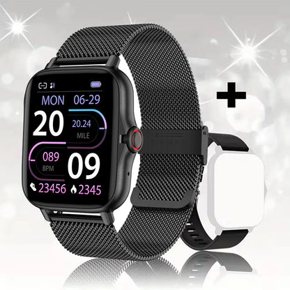 Silver steel 2024 smart watch with 1.44-inch color screen, Bluetooth call, blood oxygen, and pressure monitoring for women and men.