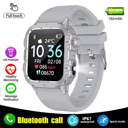 Silver steel 2024 smart watch with 1.44-inch color screen, Bluetooth call, blood oxygen, and pressure monitoring for women and men.