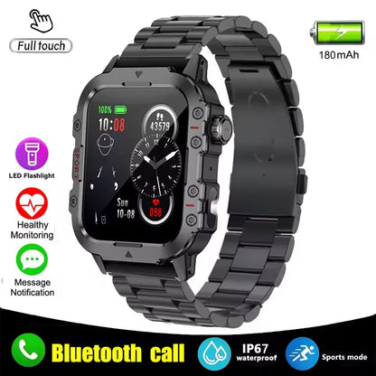 Silver steel 2024 BackupMyFilesNow Android smart watch with 1.44-inch color screen, Bluetooth calls, blood oxygen, and pressure monitoring.