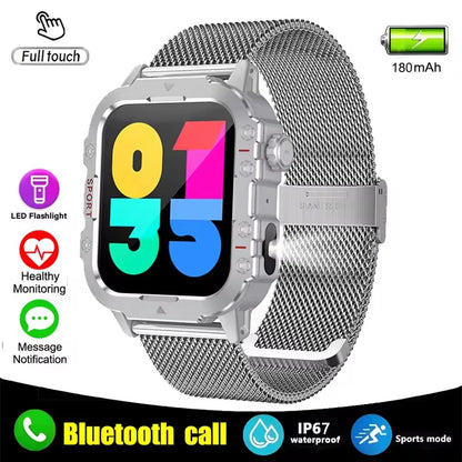 Silver steel 2024 smart watch with 1.44-inch color screen, Bluetooth calls, blood oxygen and pressure monitoring for women and men.