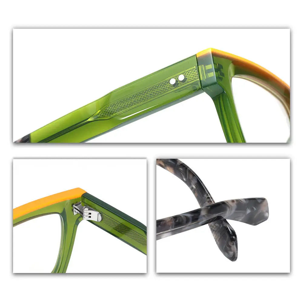 Oversized glasses for women and men with thick acetate frames, wide top, clear prescription-ready lenses, trendy style.