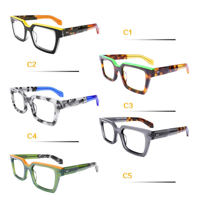 Oversized acetate glasses for women and men with wide top frame, clear lenses, trendy style, prescription-ready, thick frame design.