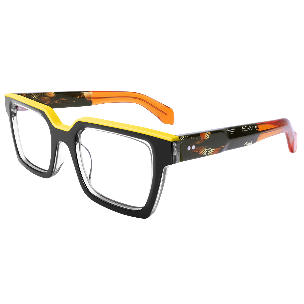 Oversized acetate glasses for women and men with thick frames, wide top, clear lenses, prescription-ready, trendy style.