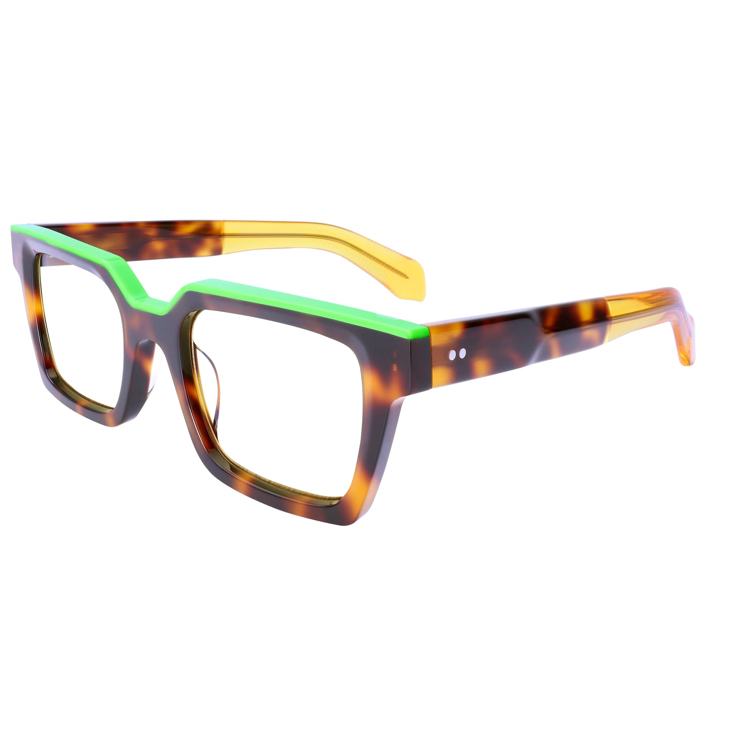 Oversized acetate glasses for women and men with thick frames, clear prescription-ready lenses, trendy wide-top design.