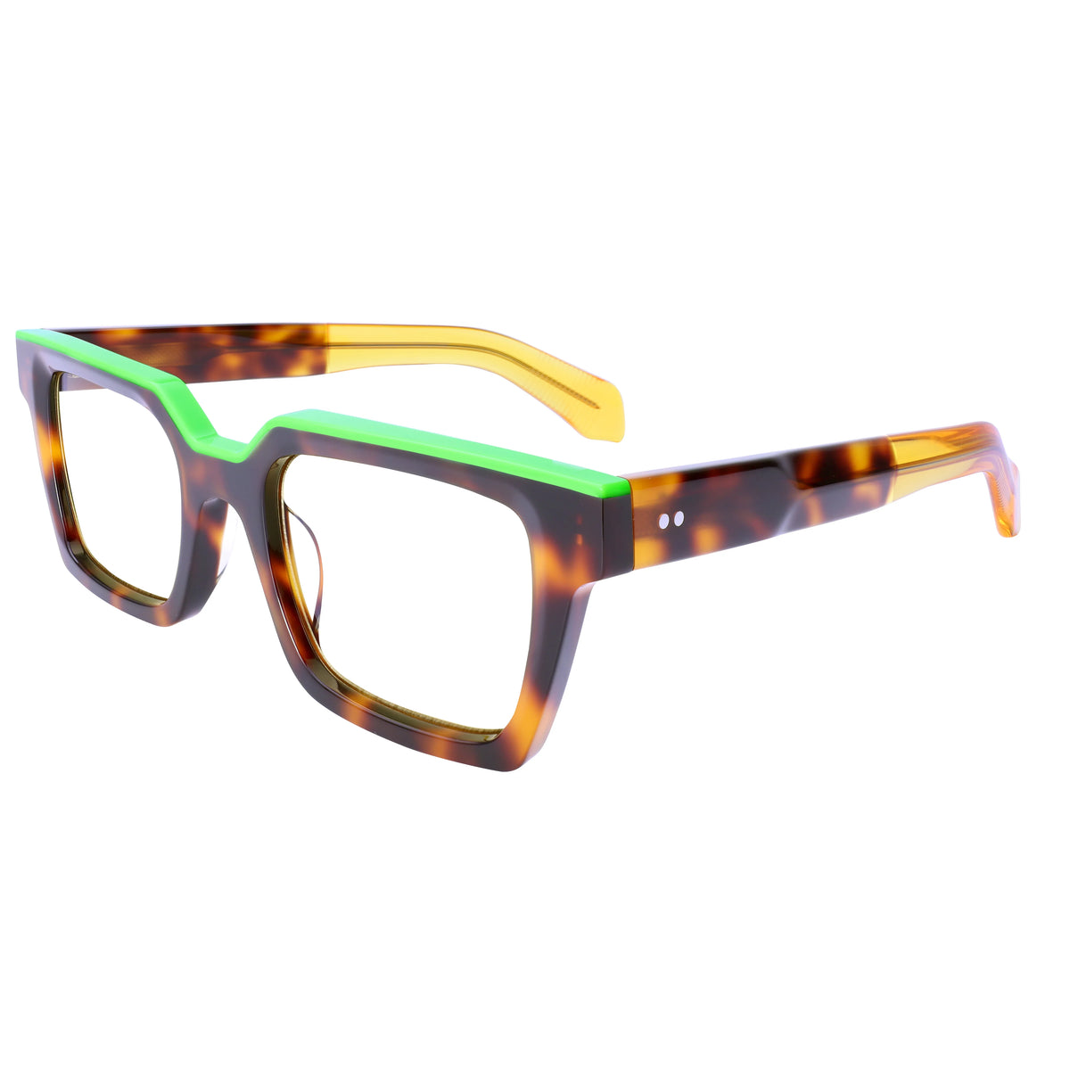Oversized acetate glasses for women and men with thick frames, clear prescription-ready lenses, trendy wide-top design.