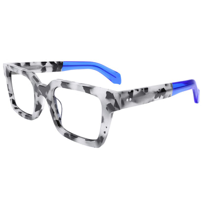 Oversized unisex glasses with thick acetate frames, wide top, clear lenses, prescription-ready, trendy style for women and men.